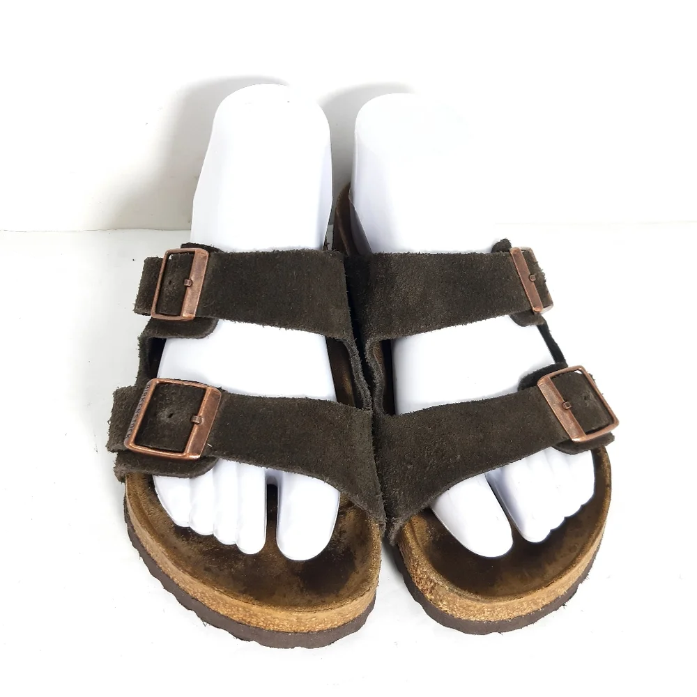 BIRKENSTOCK  women's Arizona Birko-Flor Nubuck Mocha Two-Strap Sandals EU36 Us5_3